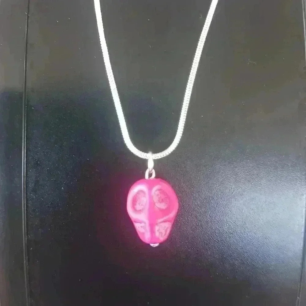 Pink skull Howlite Turquoise Skull Necklace